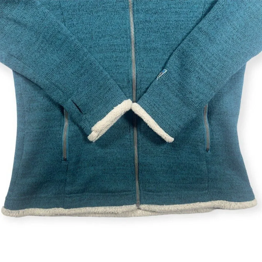 Kuhl Jacket Women's Small Blue Green Alska Hoodie Sherpa Fleece Lined‎ Full Zip